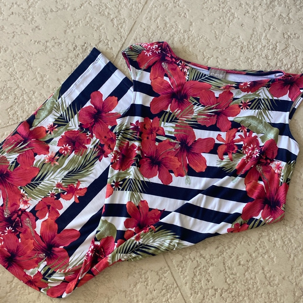 Chico’s Tropical Striped Sleeveless Dress size 0 = size 4 (fits a 6 nicely) - Picture 4 of 8